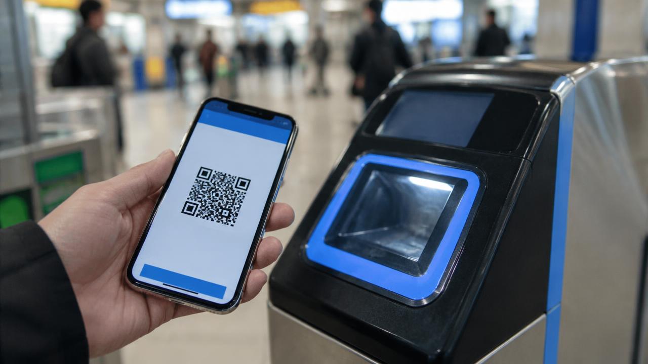 Scanning a QR code at a station machine